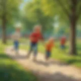 Children playing tag in a park