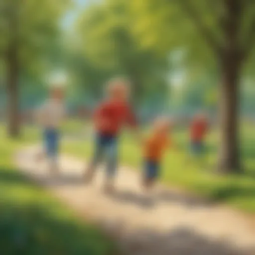 Children playing tag in a park