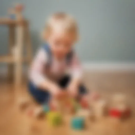 Two-year-old playing with wooden blocks