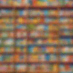 A vibrant collection of pre-K children's books on a colorful shelf