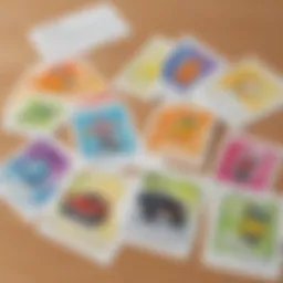 Colorful phonemic awareness activity cards laid out for learning.