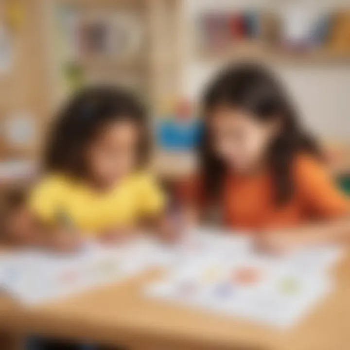 Children actively engaging with phonics worksheets