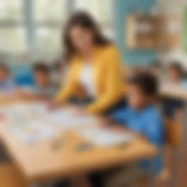 Educator in Classroom Educator using phonics worksheets in a classroom setting
