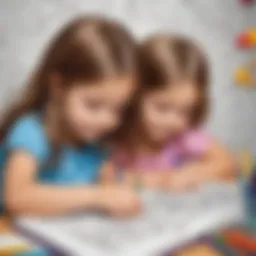 Illustration of children coloring in Precious Moments scenes