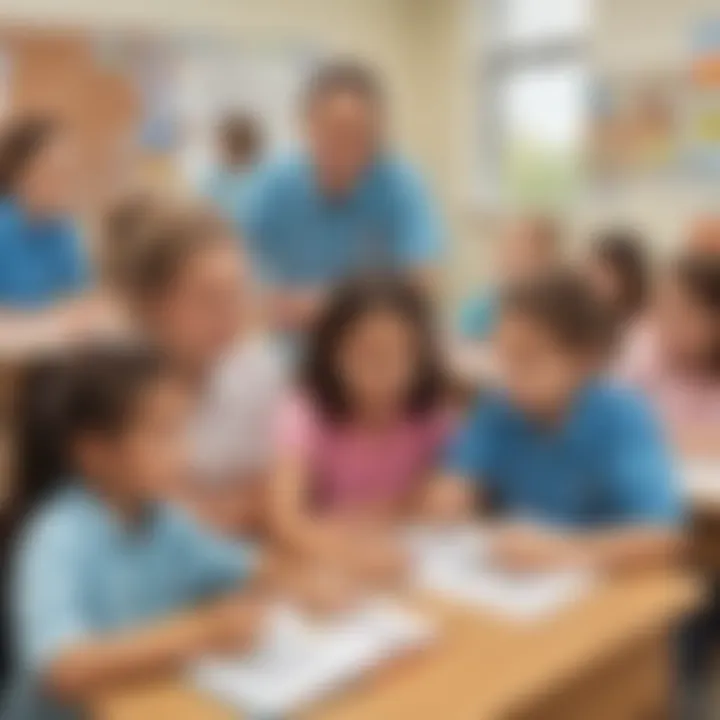 Illustration of a classroom setting with educators incorporating Precious Moments PDF coloring books