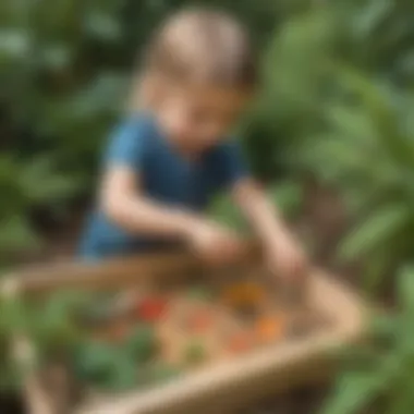 Imaginative preschooler engaged in a nature-themed sensory activity