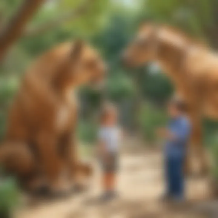 A parent and child discussing what they learned during their zoo visit