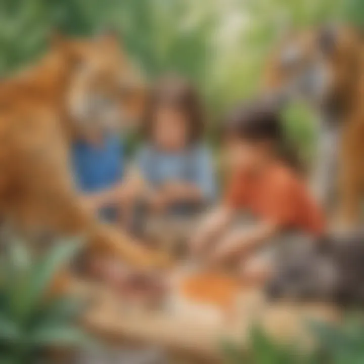 Preschoolers participating in a sensory activity related to animal textures