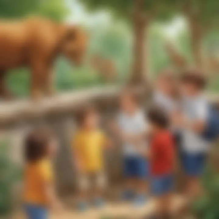 A group of preschool children interacting during a zoo education program