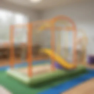 A variety of equipment set up for physical play to support skill development.