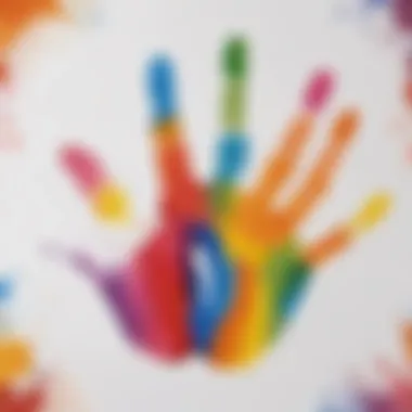 Colorful handprint painting activity in progress