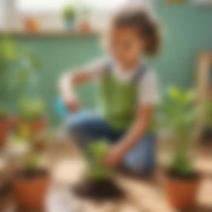 Preschooler conducting plant watering experiment