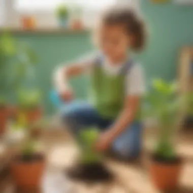 Exploratory Plant Watering Experiment for Young Minds Preschooler conducting plant watering experiment