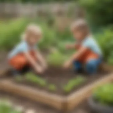 Preschooler planting seeds in a garden