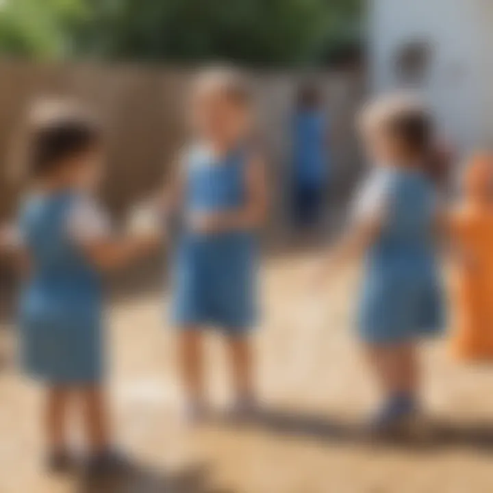 Kids participating in a hand washing relay race