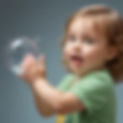 Young child playing with soap bubbles