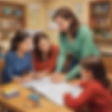 Illustration depicting parents and educators exploring resources on a pretend teacher website