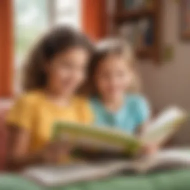 Children happily reading printable books at home