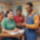 Two community workers discussing social programs