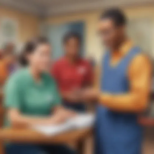 Two community workers discussing social programs