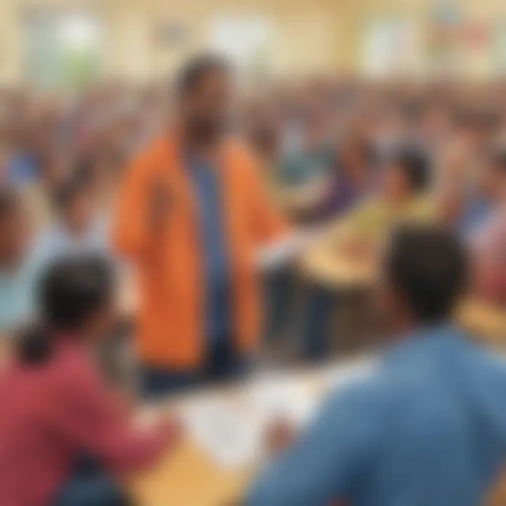 Community worker facilitating a community meeting on social issues