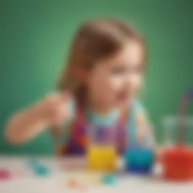 Preschooler conducting a science experiment with colorful liquids