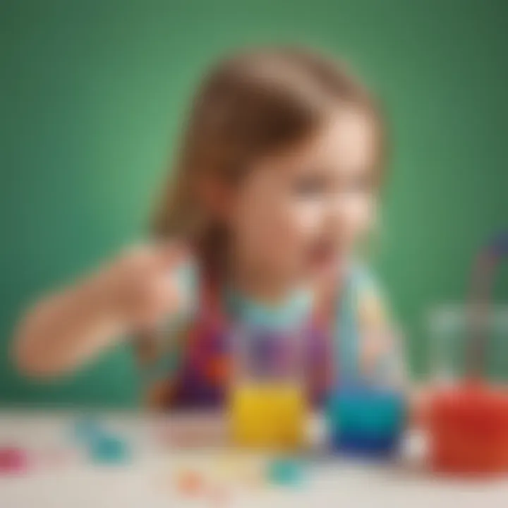 Preschooler conducting a science experiment with colorful liquids