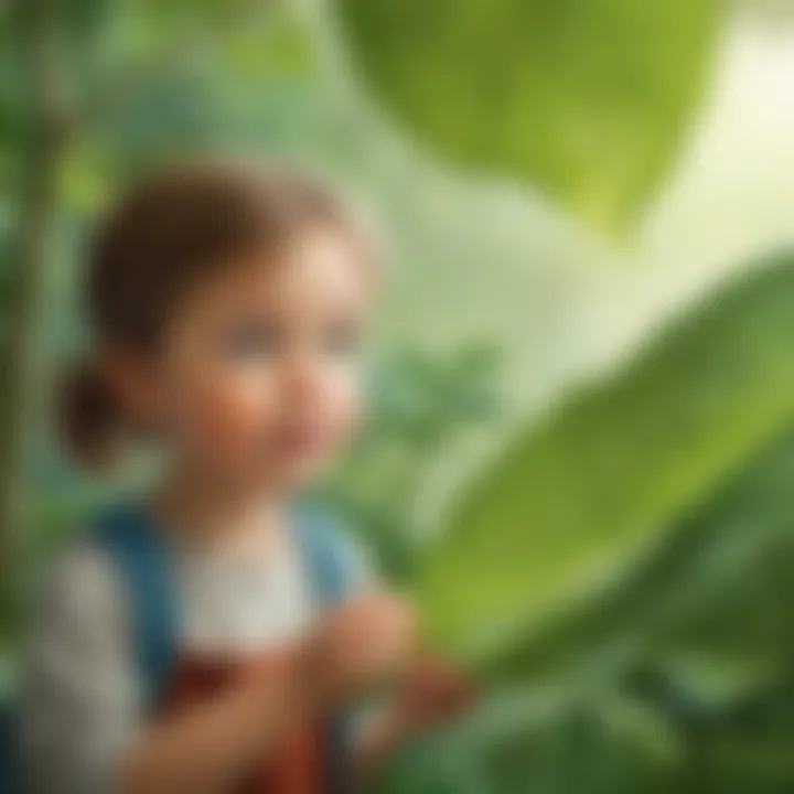 Curious preschooler examining a leaf