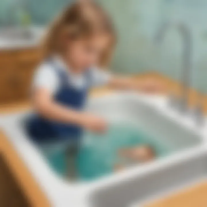 Preschooler conducting a sink or float experiment