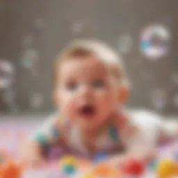 Infant exploring sensory play with colorful bubbles