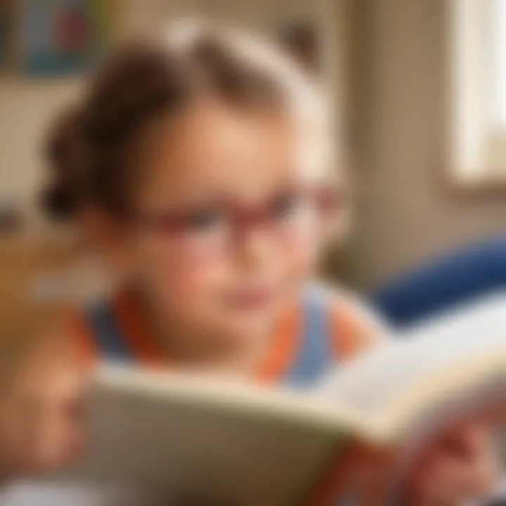 Illustration of a young child reading a book with sight words