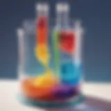 Colorful chemical reaction experiment in a clear container