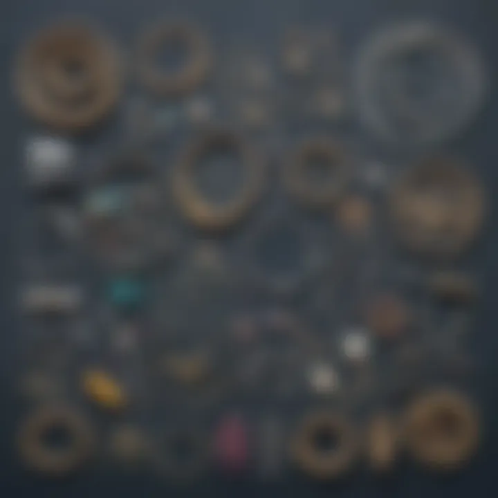 Materials laid out for a jewelry-making activity, including strings and charms