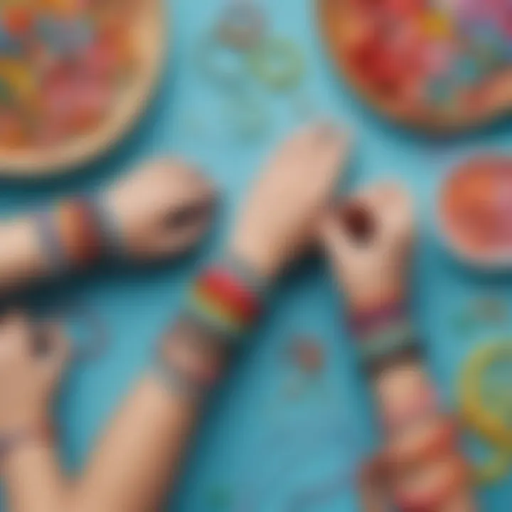 Children joyfully crafting bracelets with colorful strings and beads