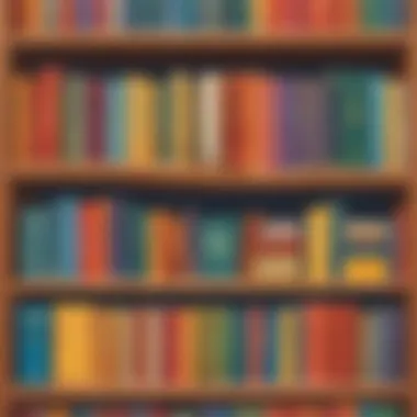 Illustration of a colorful bookshelf filled with sight word books of various sizes and shapes