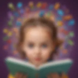 Illustration of colorful sight words floating around a young child's head