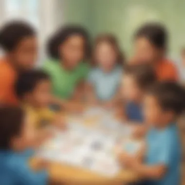 Illustration showing a diverse group of children engaging in a sight words activity