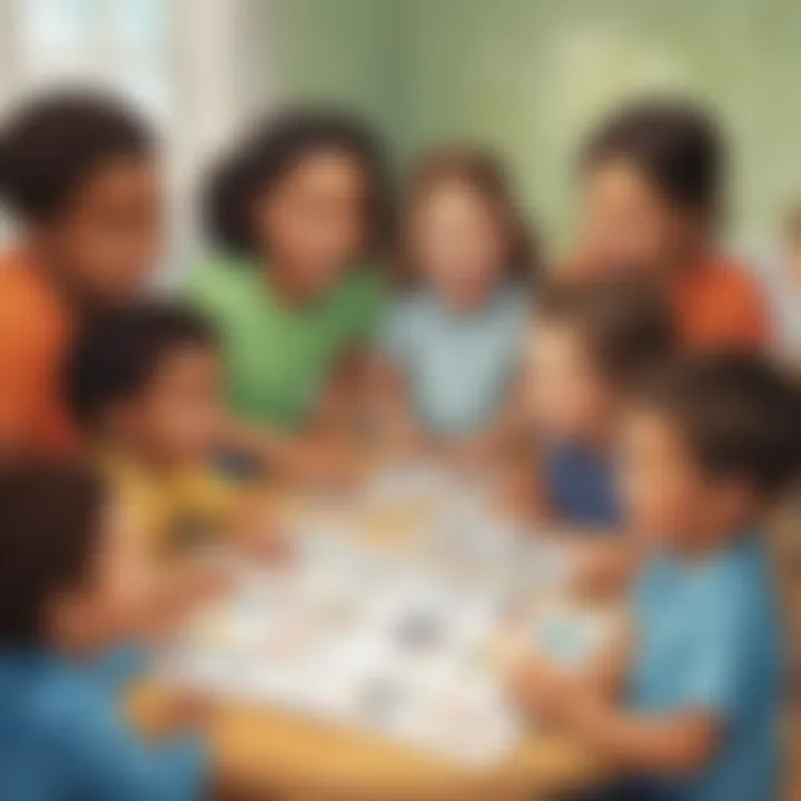 Illustration showing a diverse group of children engaging in a sight words activity