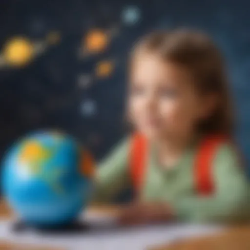 Kindergarten child observing solar system model