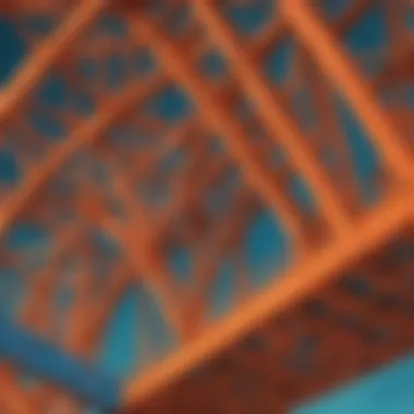 Close-up of intricate bridge structure with geometric patterns