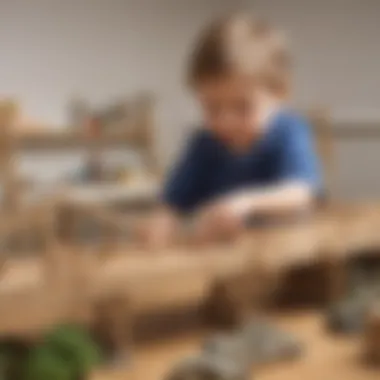 Child Building Miniature Bridge Young child engrossed in building a miniature bridge model