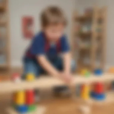 Kid building a bridge with building blocks