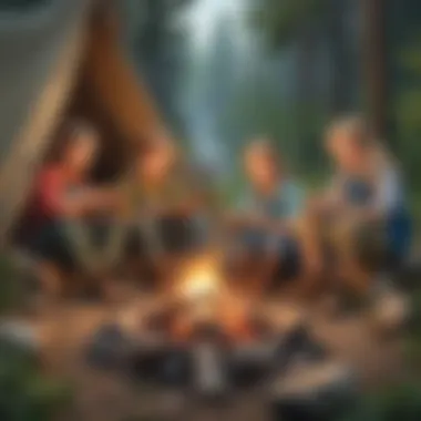 Kids cooking over a campfire during a wilderness cooking session