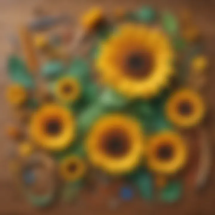 Materials for sunflower craft projects laid out