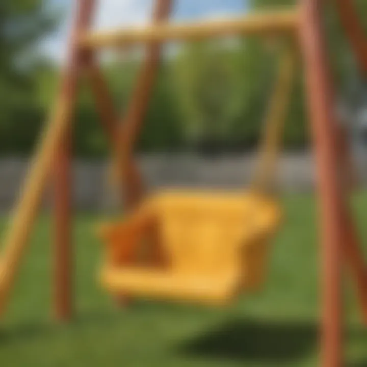 Close-up of safety features on a swing set