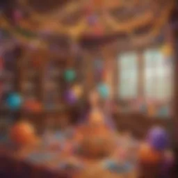 Intricate tangled birthday decorations featuring vibrant colors and textures