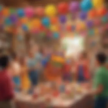 Vibrant Celebration with a Paper Piñata Colorful paper piñata hanging at a celebration