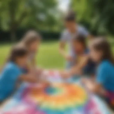 Children engaging in a creative tie dye activity outdoors