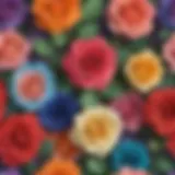 Colorful small paper roses in a decorative arrangement
