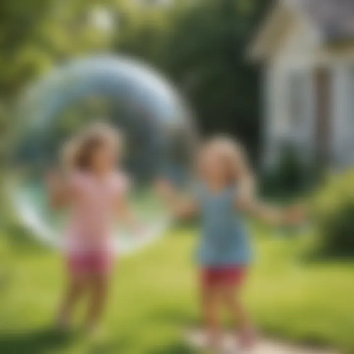 Children joyfully playing with bubbles outdoors